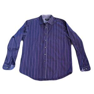 Bugatchi Extra Large Purple Striped Classic Fit Button Front Shirt